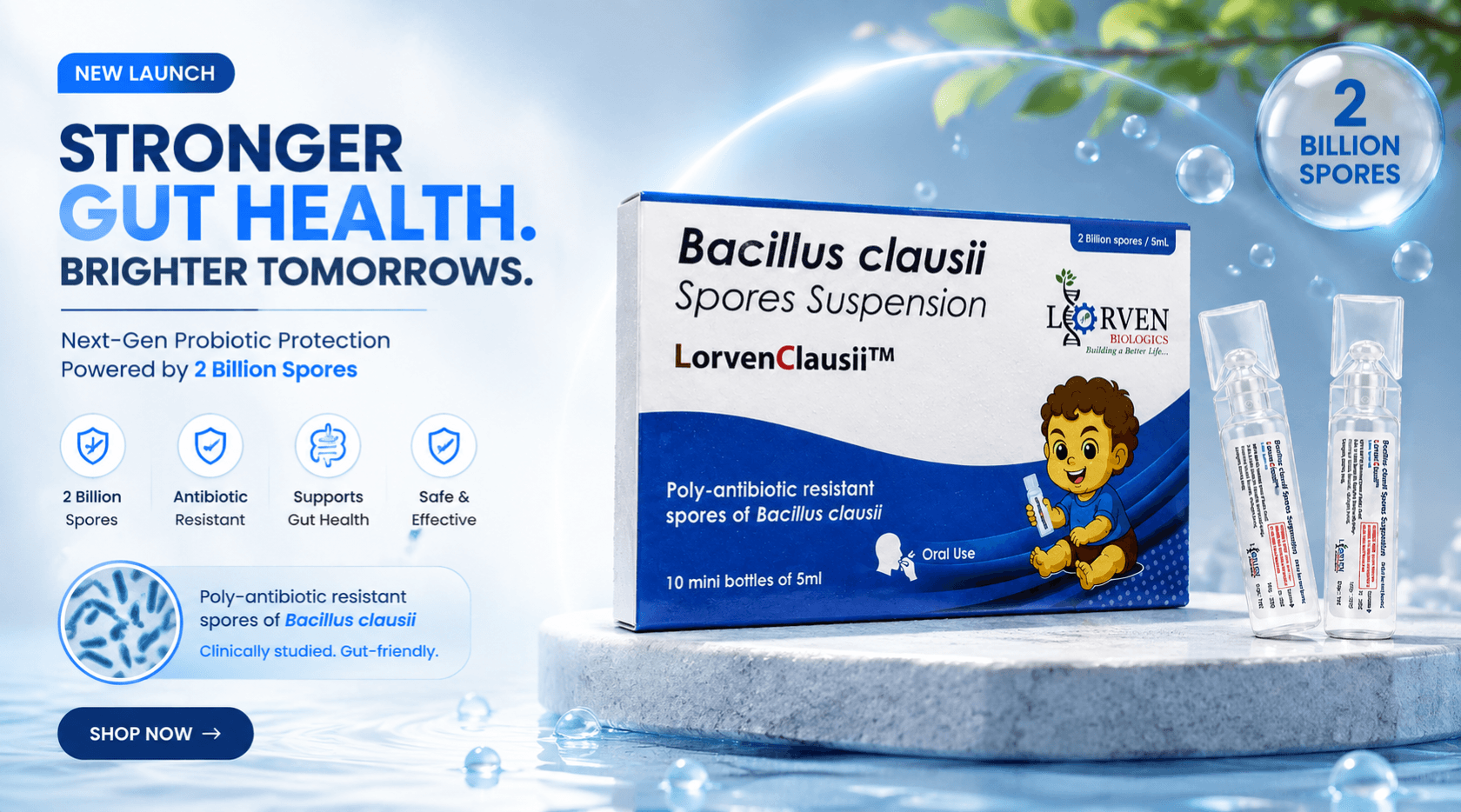LorvenClausii — Bacillus clausii spores suspension launch banner