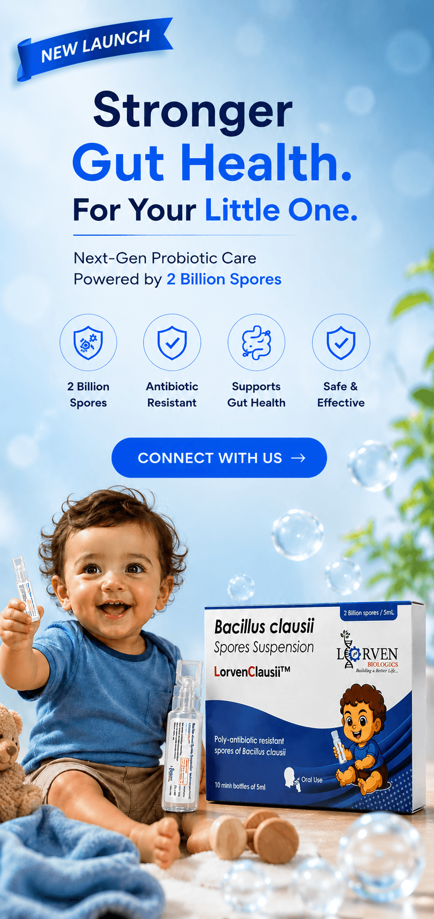 New launch — LorvenClausii: stronger gut health for your little one. Next-gen probiotic care powered by 2 billion spores.